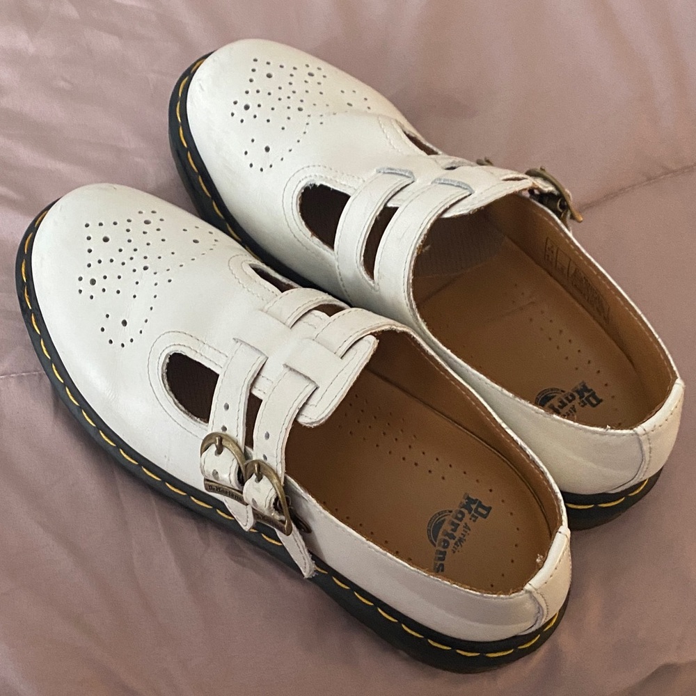 Dr. Martens White Perforated Mary Jane Shoes